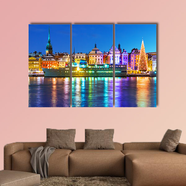 Beautiful winter scenery panorama of the Old Town (Gamla Stan) Sweden Multi panel canvas wall art
