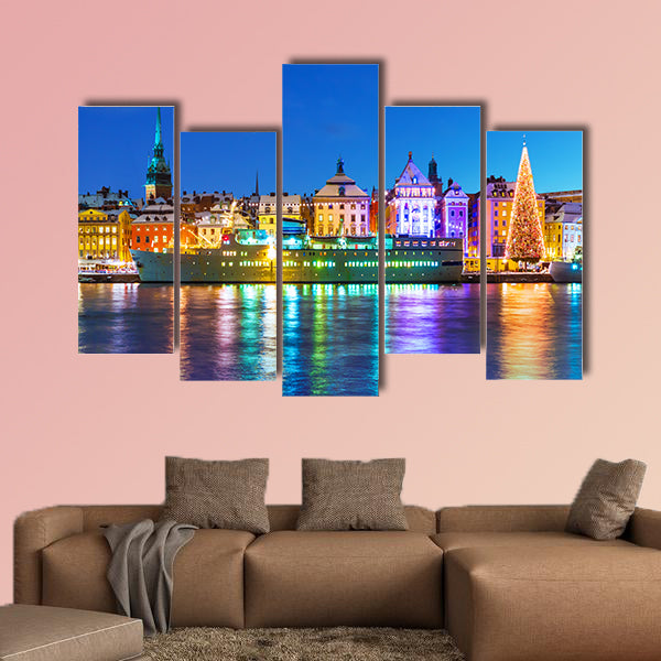 Beautiful winter scenery panorama of the Old Town (Gamla Stan) Sweden Multi panel canvas wall art