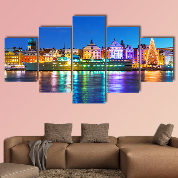 Beautiful winter scenery panorama of the Old Town (Gamla Stan) Sweden Multi panel canvas wall art