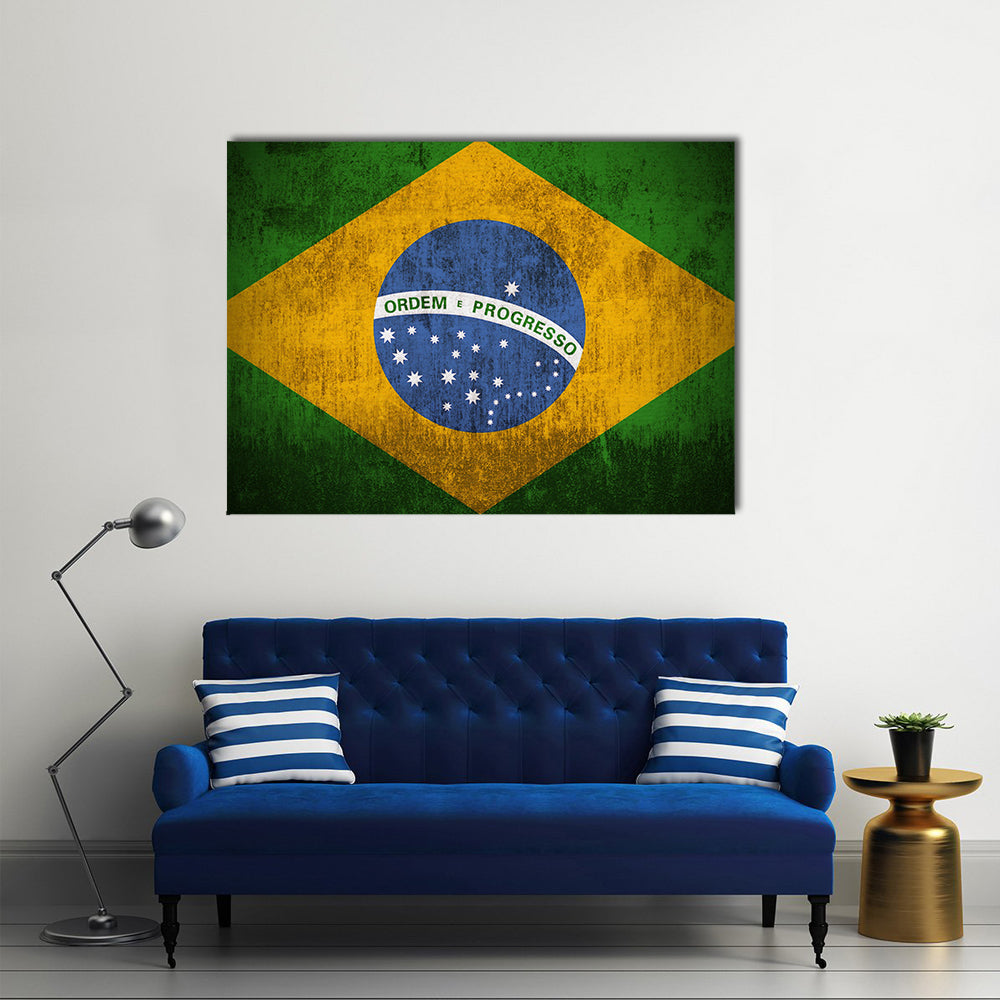 Weathered Flag Of Brazil Multi Panel Canvas Wall Art
