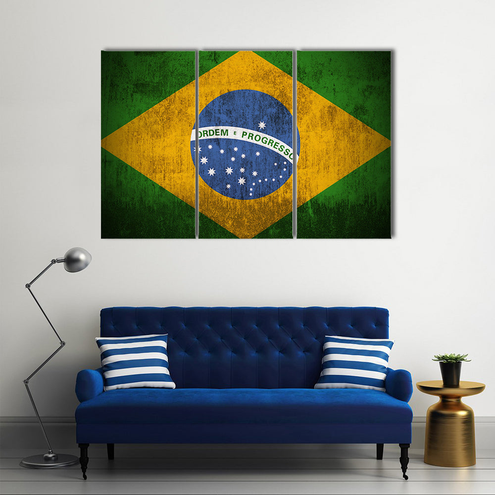 Weathered Flag Of Brazil Multi Panel Canvas Wall Art