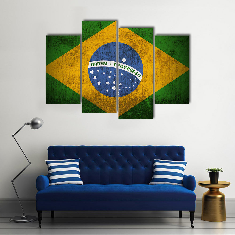 Weathered Flag Of Brazil Multi Panel Canvas Wall Art