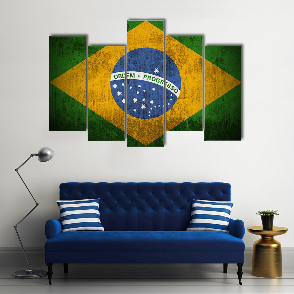 Weathered Flag Of Brazil Multi Panel Canvas Wall Art