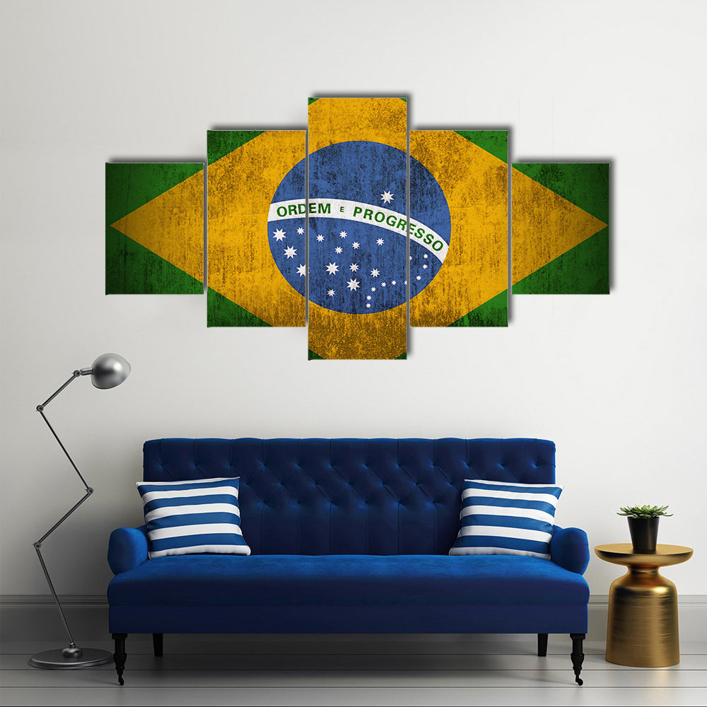 Weathered Flag Of Brazil Multi Panel Canvas Wall Art