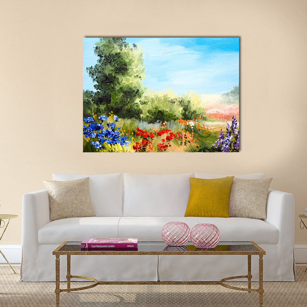 Oil painting - field of flowers, abstract drawing Multi Panel Canvas Wall Art