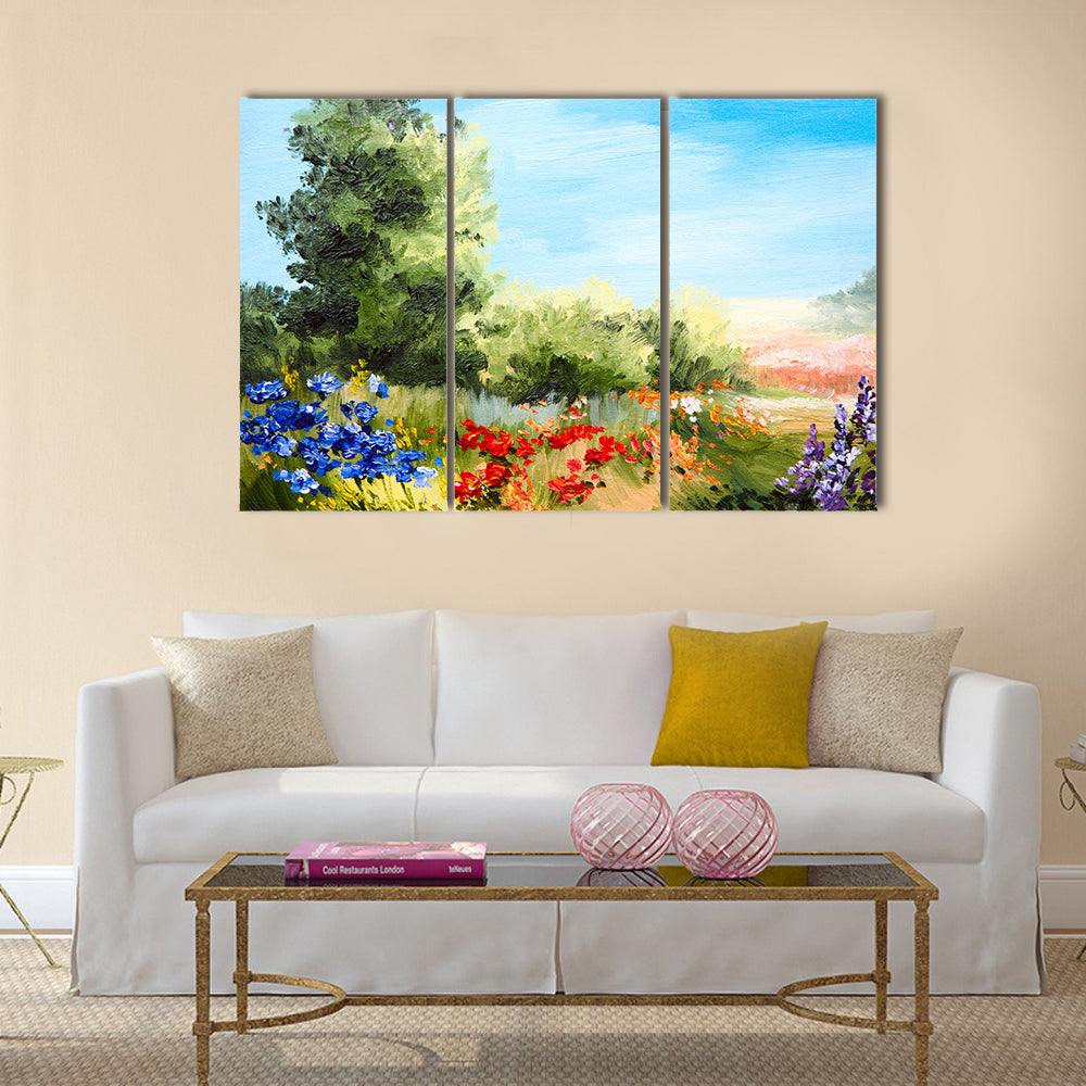 Oil painting - field of flowers, abstract drawing Multi Panel Canvas Wall Art