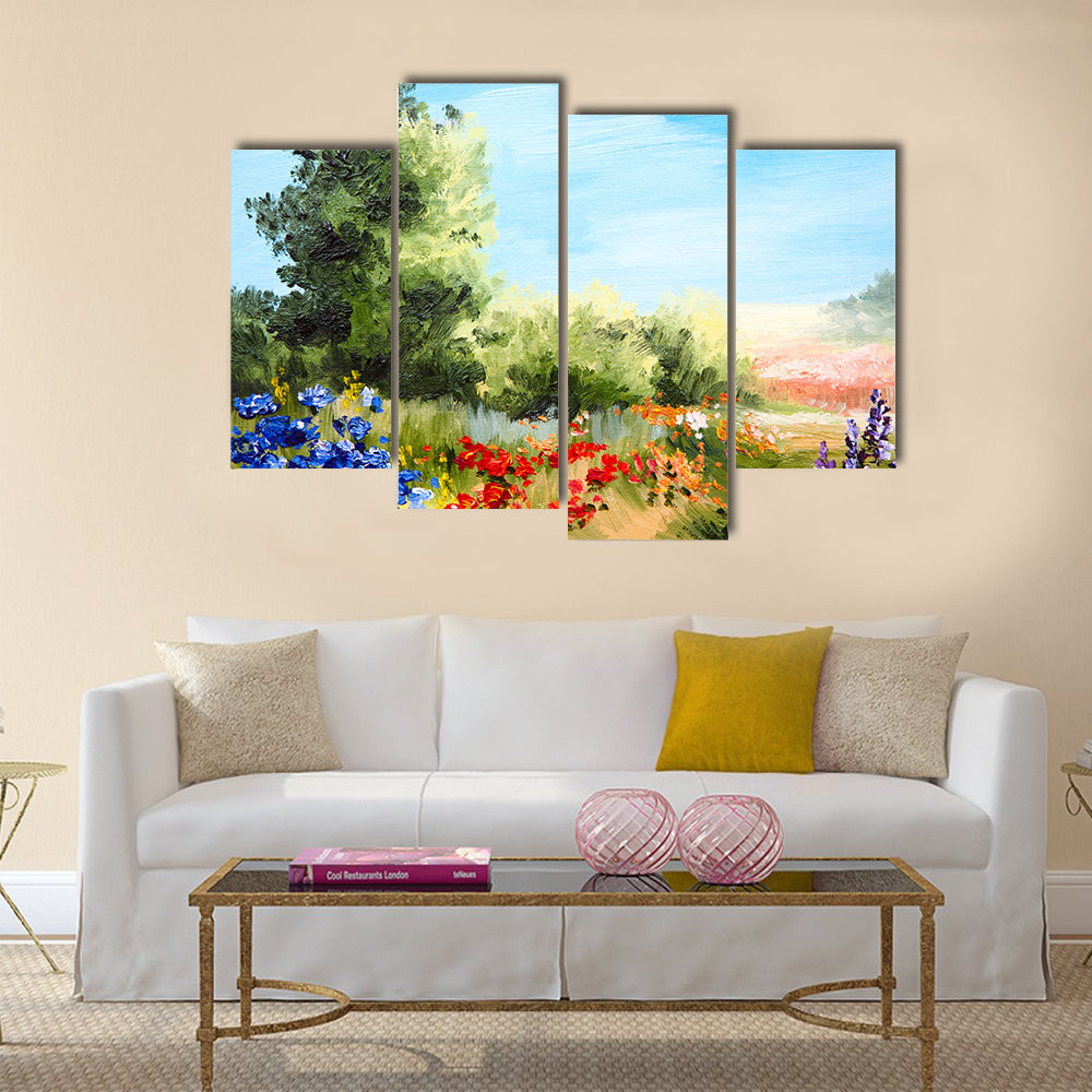 Oil painting - field of flowers, abstract drawing Multi Panel Canvas Wall Art
