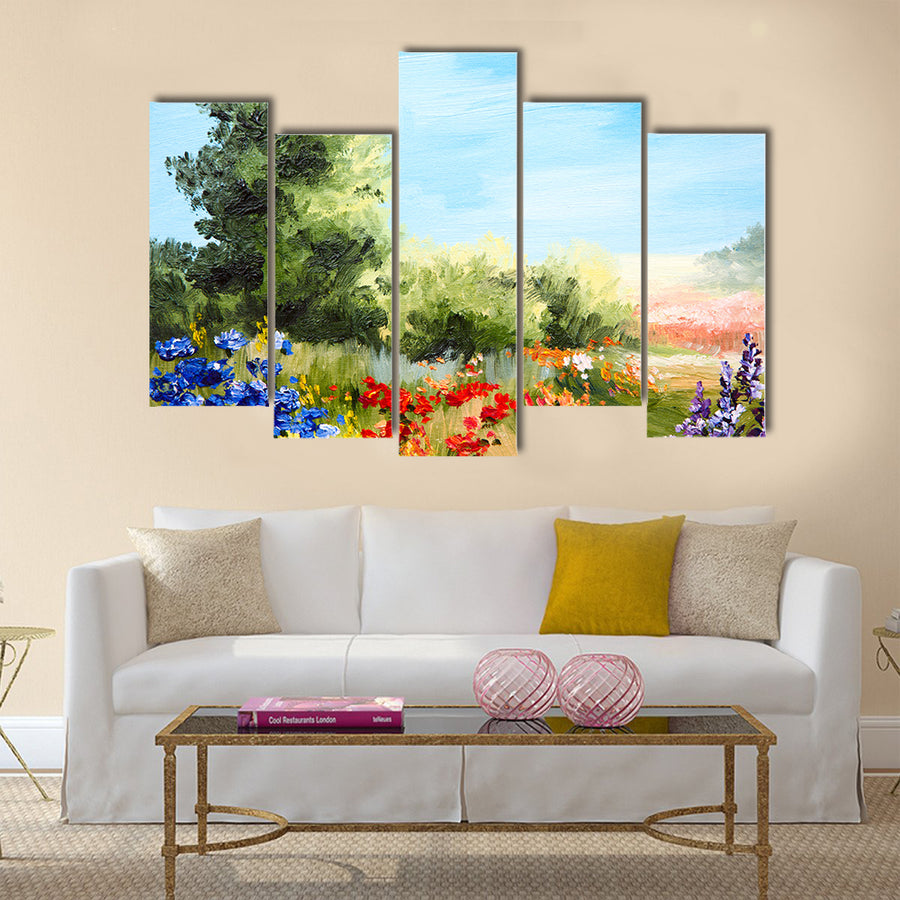 Oil painting - field of flowers, abstract drawing Multi Panel Canvas Wall Art