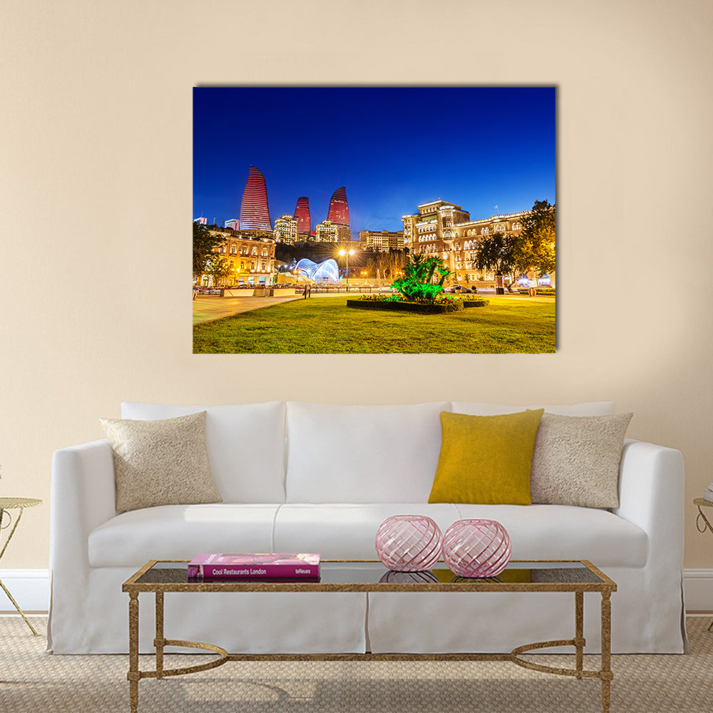 Azneft square during evening hours in Baku Azerbaijan Multi panel canvas wall art