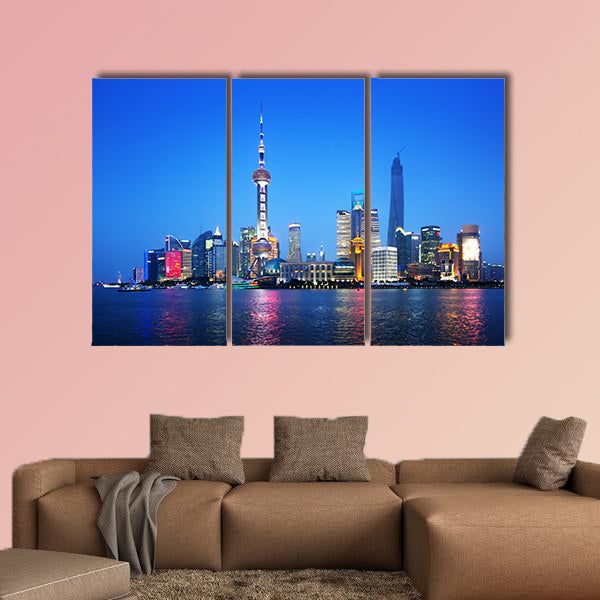 Shanghai at night, China. Multi panel canvas wall art