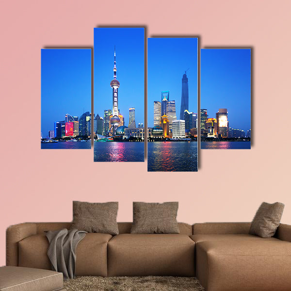 Shanghai at night, China. Multi panel canvas wall art