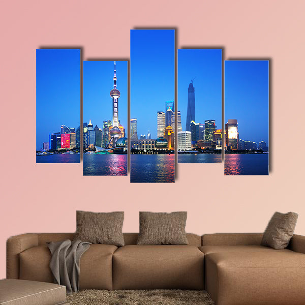 Shanghai at night, China. Multi panel canvas wall art