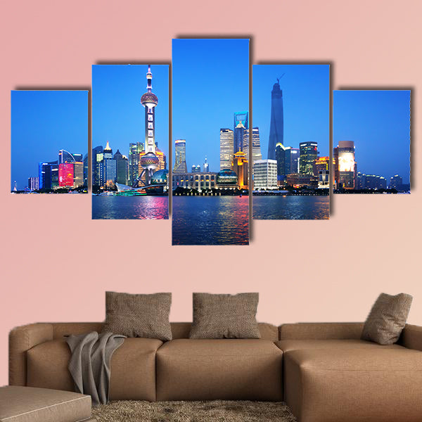 Shanghai at night, China. Multi panel canvas wall art