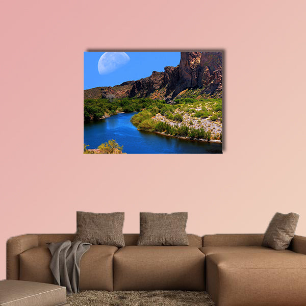 Salt River with large moon in background multi panel canvas wall art