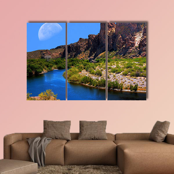 Salt River with large moon in background multi panel canvas wall art