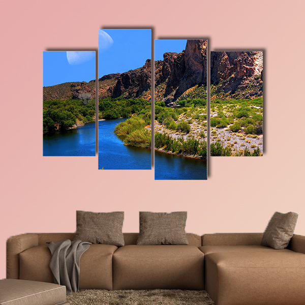 Salt River with large moon in background multi panel canvas wall art