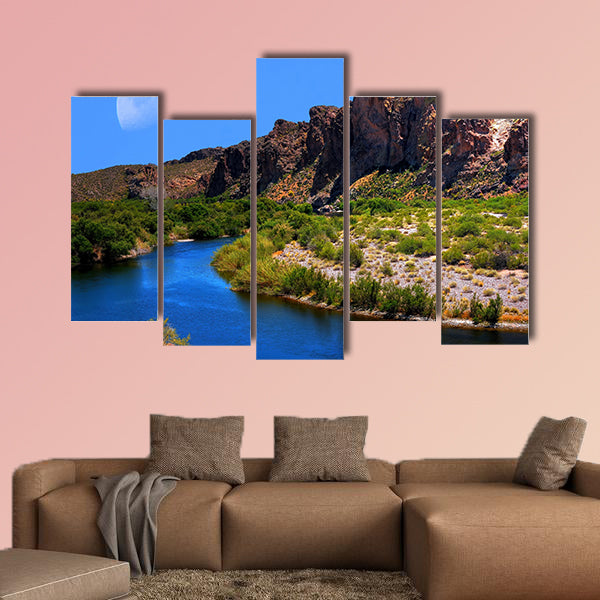 Salt River with large moon in background multi panel canvas wall art