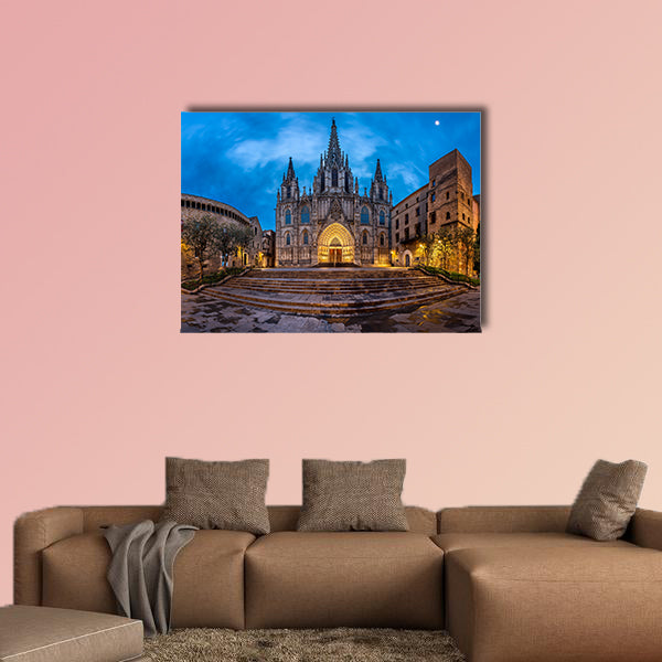 Panorama of Cathedral of the Holy Cross and Saint Eulalia multi panel canvas wall art