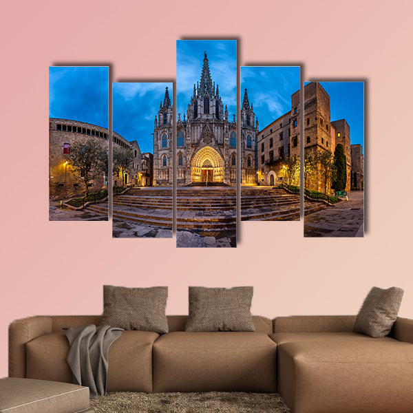 Panorama of Cathedral of the Holy Cross and Saint Eulalia multi panel canvas wall art