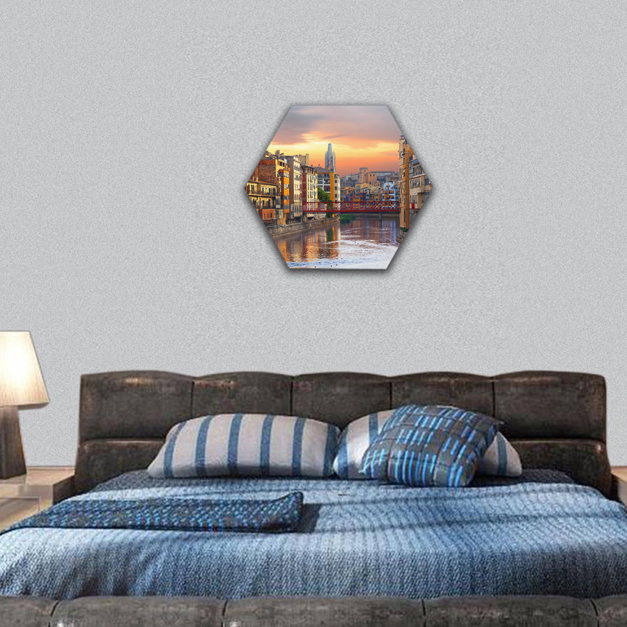 historical Jewish quarter in Girona hexagonal canvas wall art