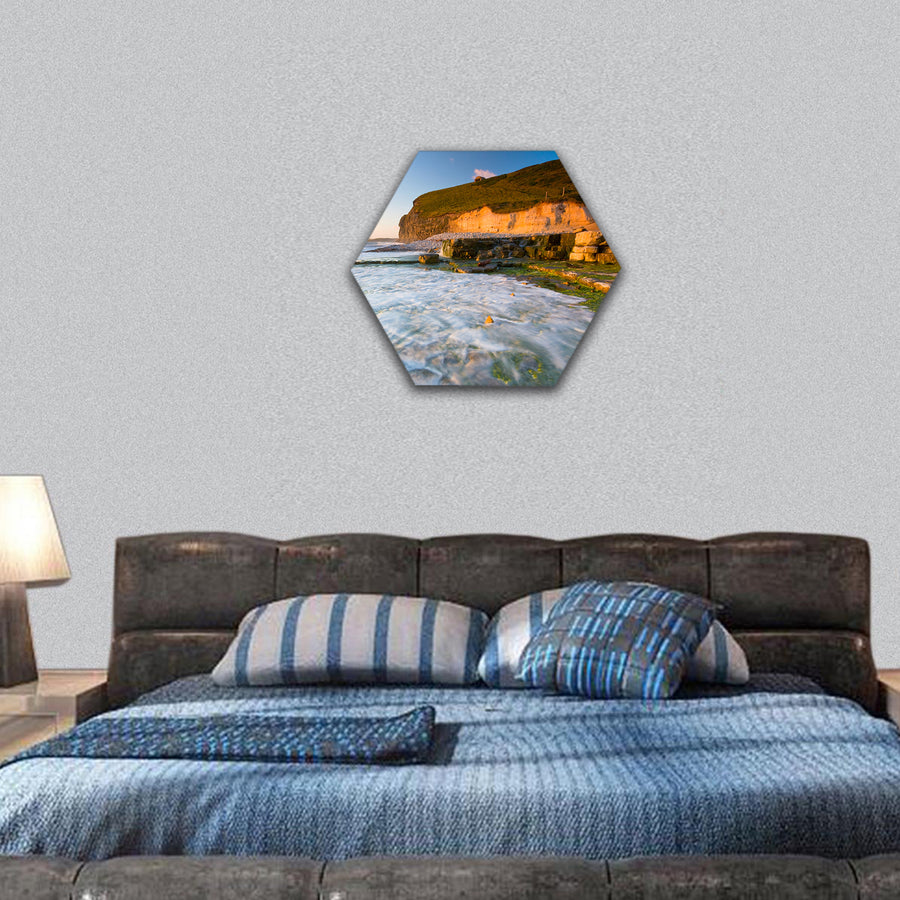 Monknash beach in Glamorgan, Wales, UK hexagonal canvas wall art