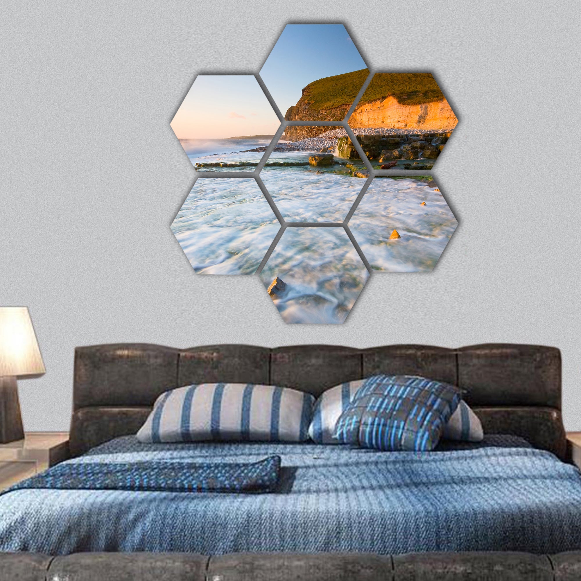 Monknash beach in Glamorgan, Wales, UK hexagonal canvas wall art