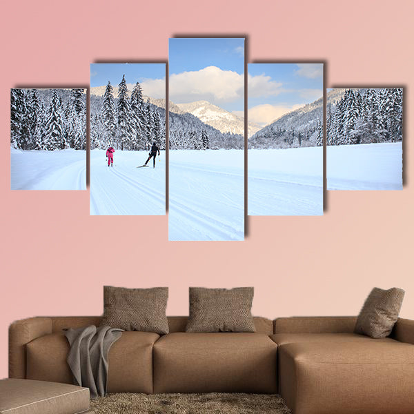 Cross-country skiing trail near Bayrischzell in Germany Multi panel canvas wall art