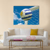 Uruguay flag and soccer ball, football in goal net Multi panel canvas wall art