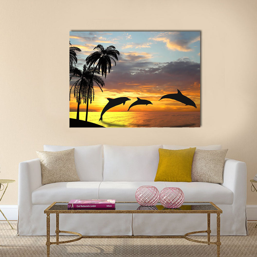 Beautiful Dolphins Near Hawaii Multi Panel Canvas Wall Art