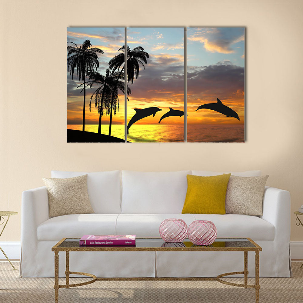 Beautiful Dolphins Near Hawaii Multi Panel Canvas Wall Art