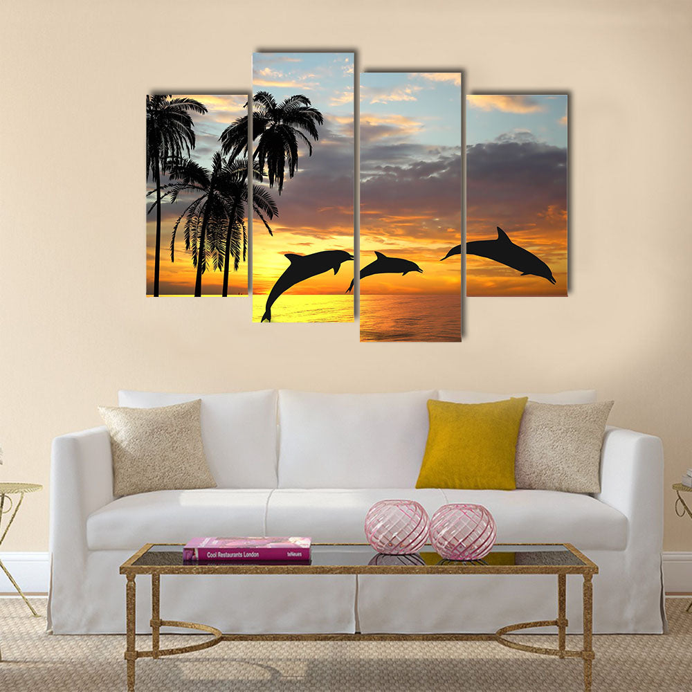 Beautiful Dolphins Near Hawaii Multi Panel Canvas Wall Art