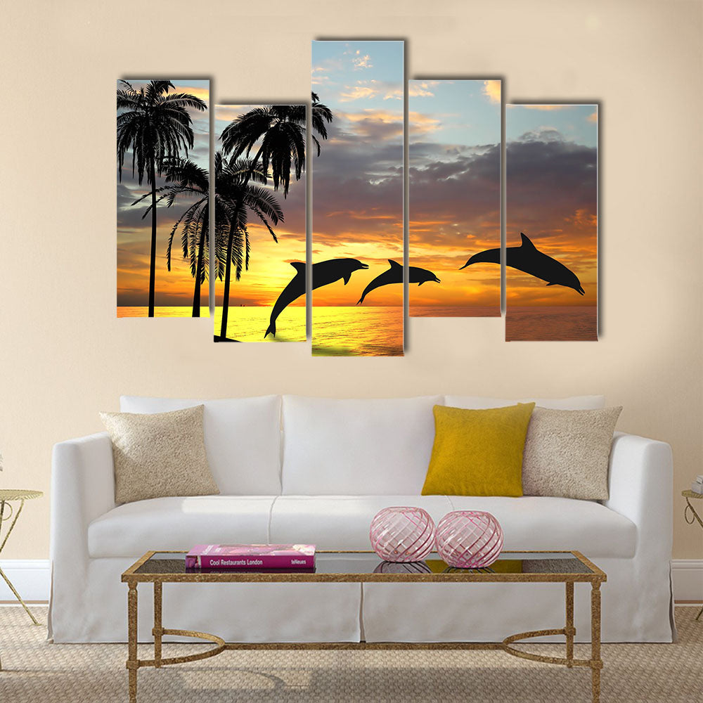 Beautiful Dolphins Near Hawaii Multi Panel Canvas Wall Art