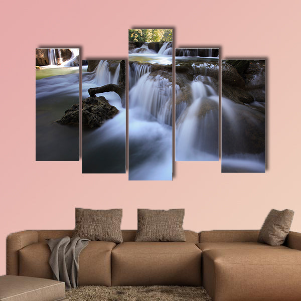 Beautiful waterfalls in pure deep forest of Thailand national park multi panel canvas wall art