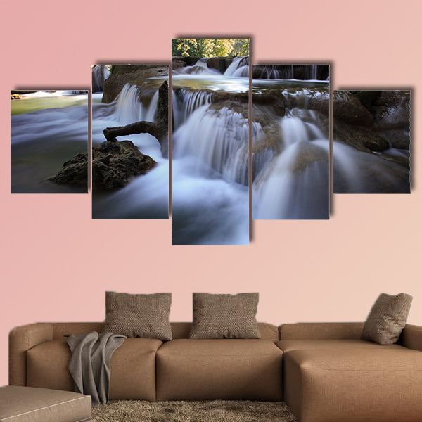 Beautiful waterfalls in pure deep forest of Thailand national park multi panel canvas wall art