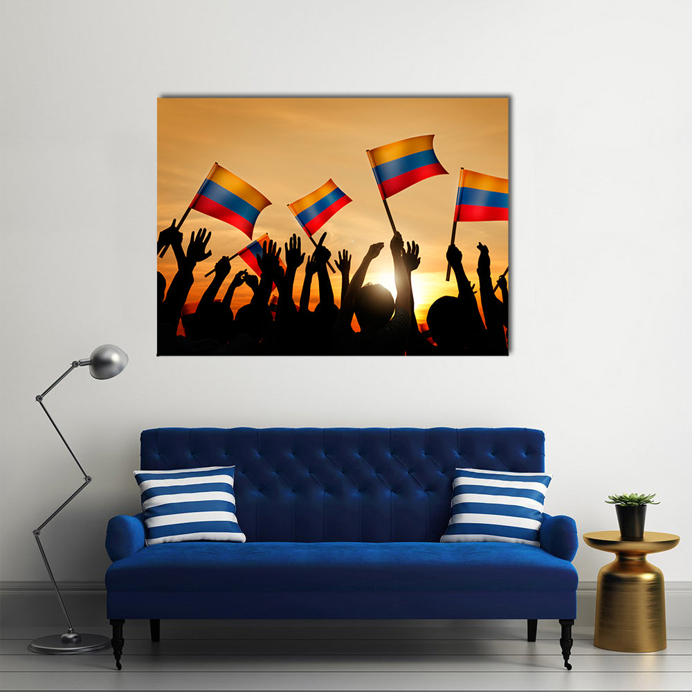 People Holding Flags of Colombia in his hands Multi panel canvas wall art