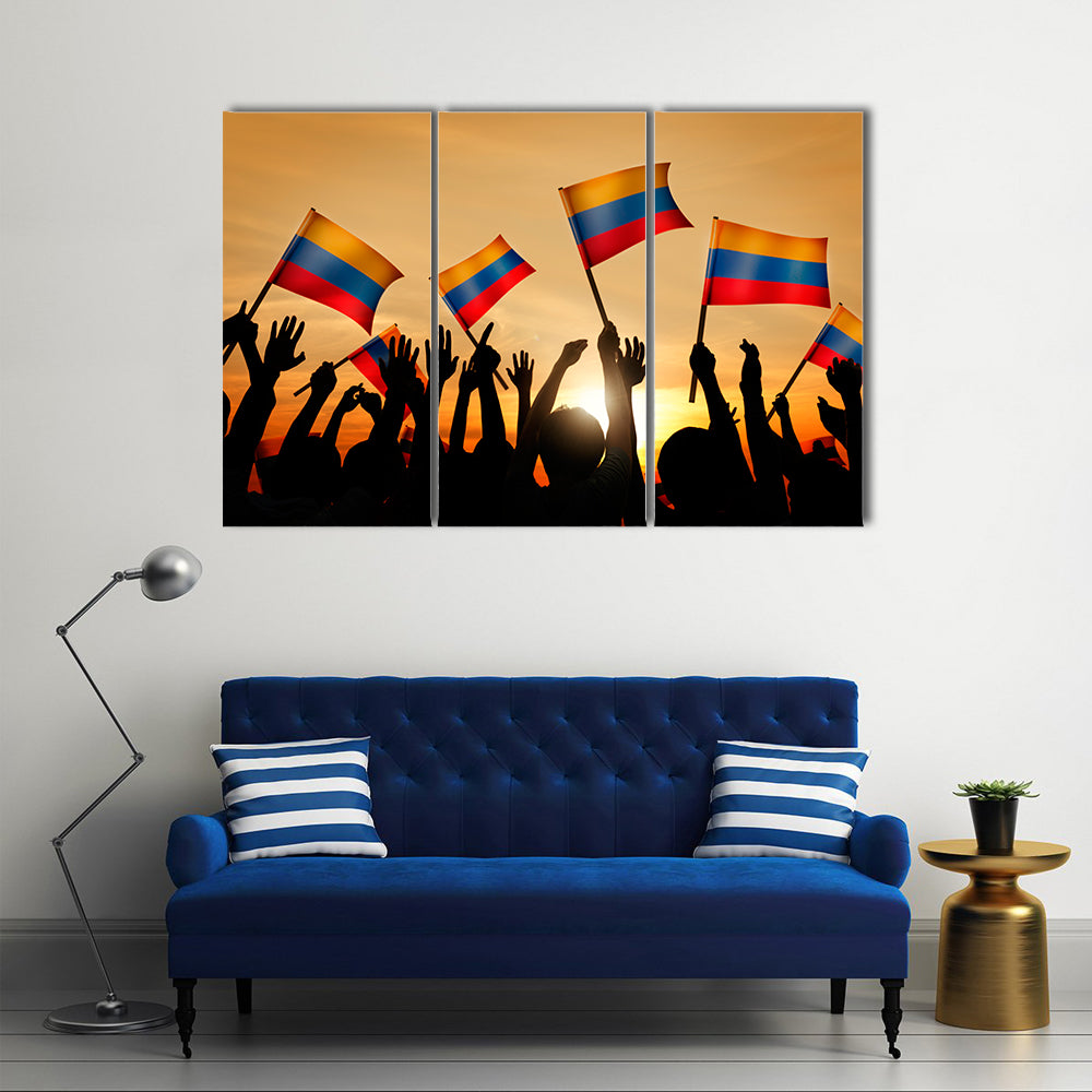 People Holding Flags of Colombia in his hands Multi panel canvas wall art