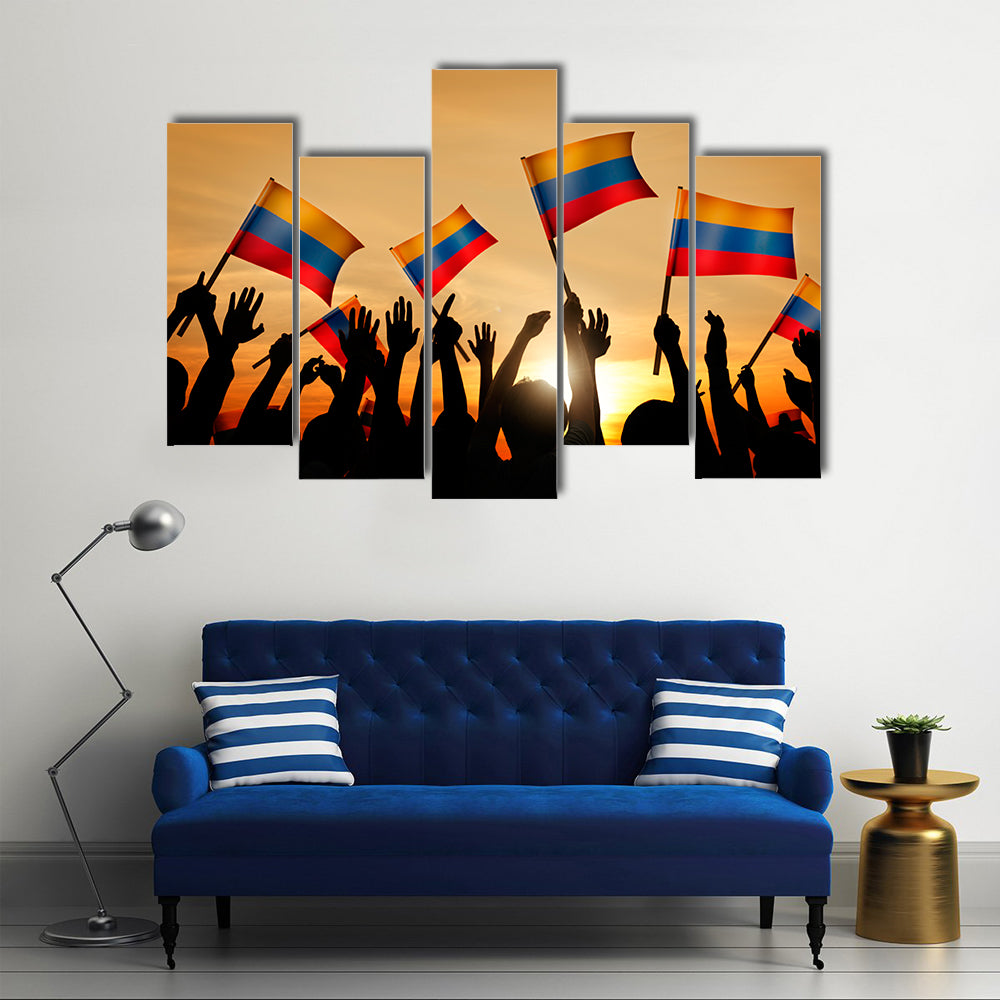 People Holding Flags of Colombia in his hands Multi panel canvas wall art