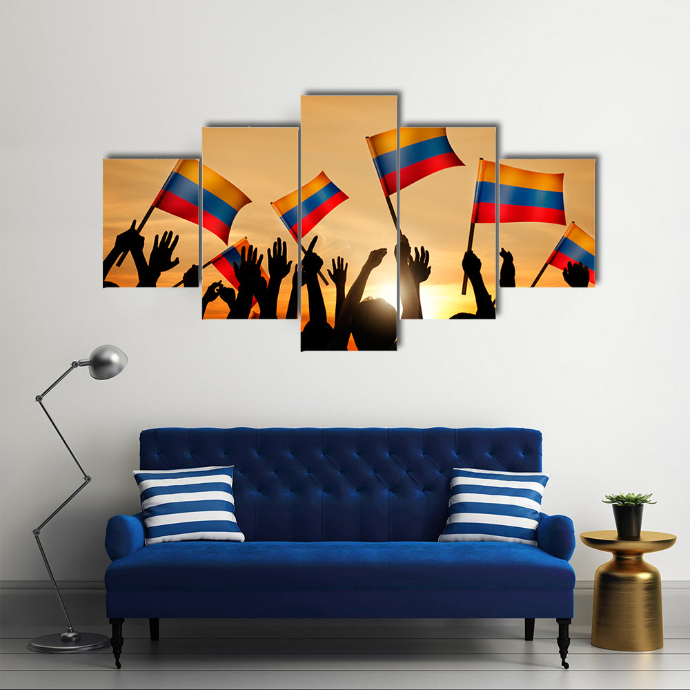 People Holding Flags of Colombia in his hands Multi panel canvas wall art