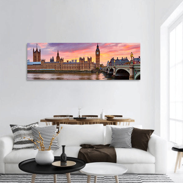 Cityscape of Big Ben and Westminster Bridge with river Thames panoramic canvas wall art