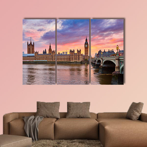 Cityscape of Big Ben Thames at sunset, London, UK multi panel canvas wall art
