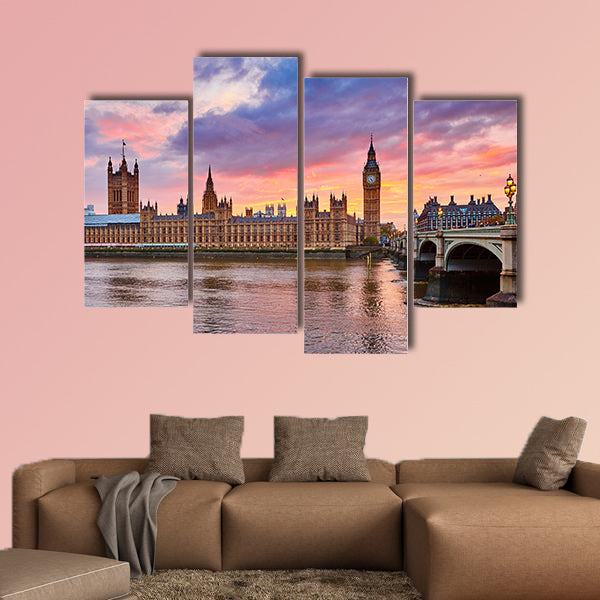 Cityscape of Big Ben Thames at sunset, London, UK multi panel canvas wall art