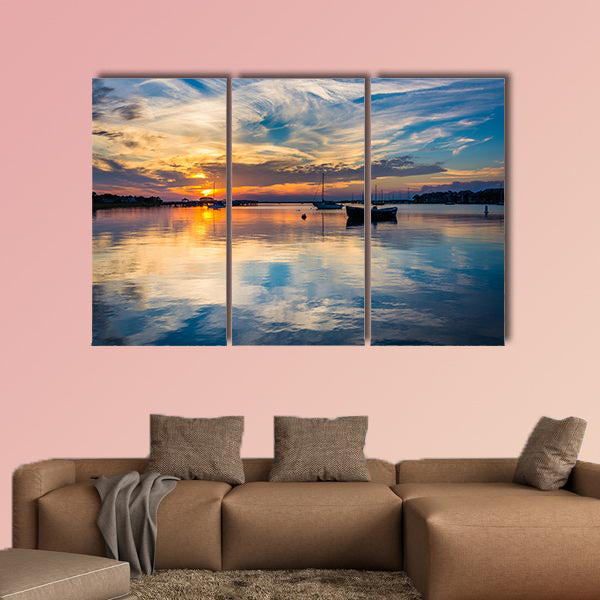Sunset over the Folly River, in Folly Beach, South Carolina multi panel canvas wall art