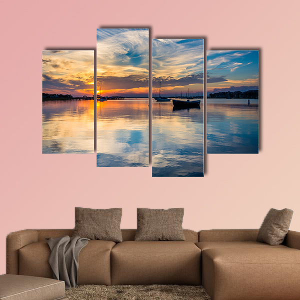 Sunset over the Folly River, in Folly Beach, South Carolina multi panel canvas wall art