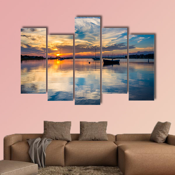Sunset over the Folly River, in Folly Beach, South Carolina multi panel canvas wall art