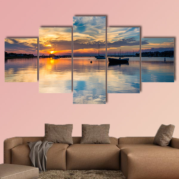 Sunset over the Folly River, in Folly Beach, South Carolina multi panel canvas wall art