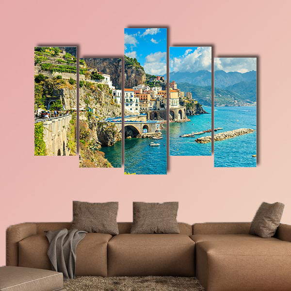Beautiful bay and famous resort of Amalfi,Campania region, Italy, Europe multi panel canvas wall art