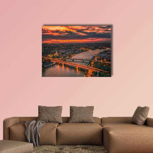 Vintage bridge with sunset sky multi panel canvas wall art