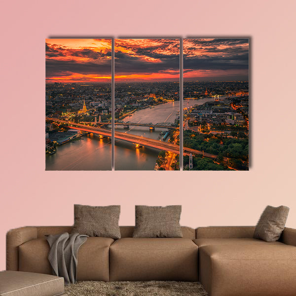 Vintage bridge with sunset sky multi panel canvas wall art