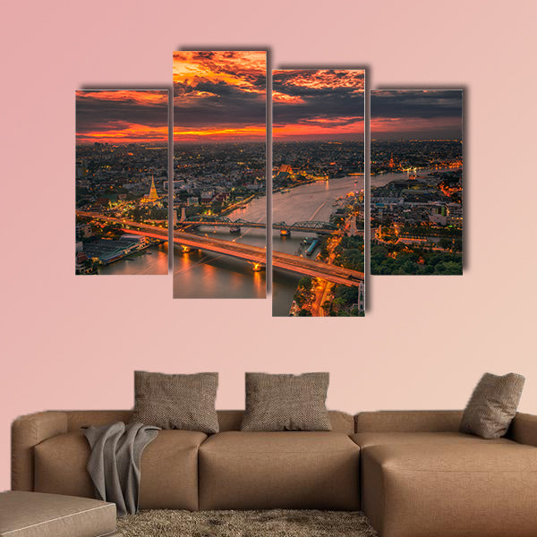 Vintage bridge with sunset sky multi panel canvas wall art
