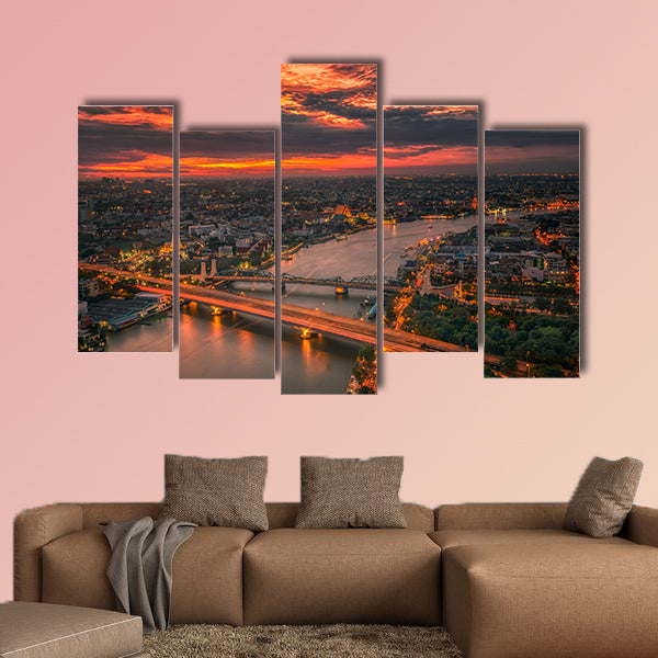 Vintage bridge with sunset sky multi panel canvas wall art